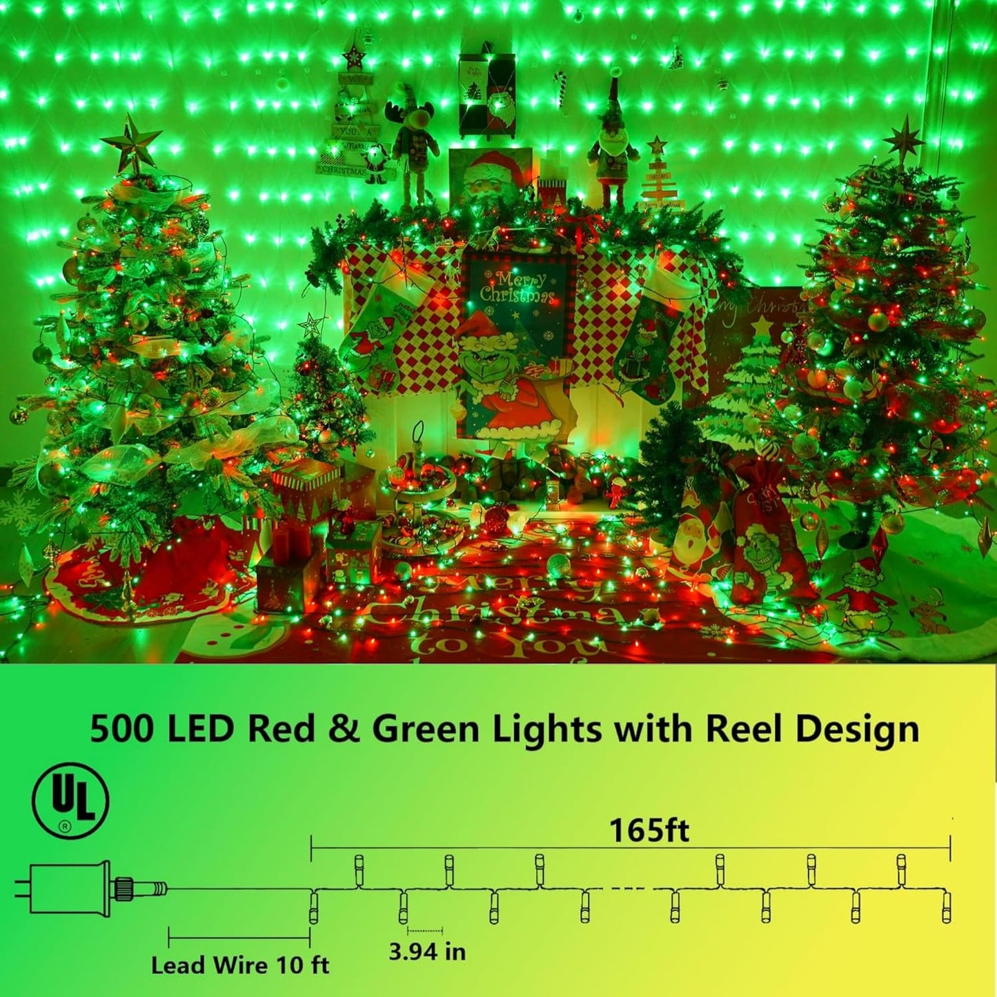 YEGUO 200 LED 66ft Christmas Lights Outdoor Waterproof, Red and Green String Lights Indoor, Green Wire Twinkle Tree Lights Plug in with Timer Memory 8 Modes