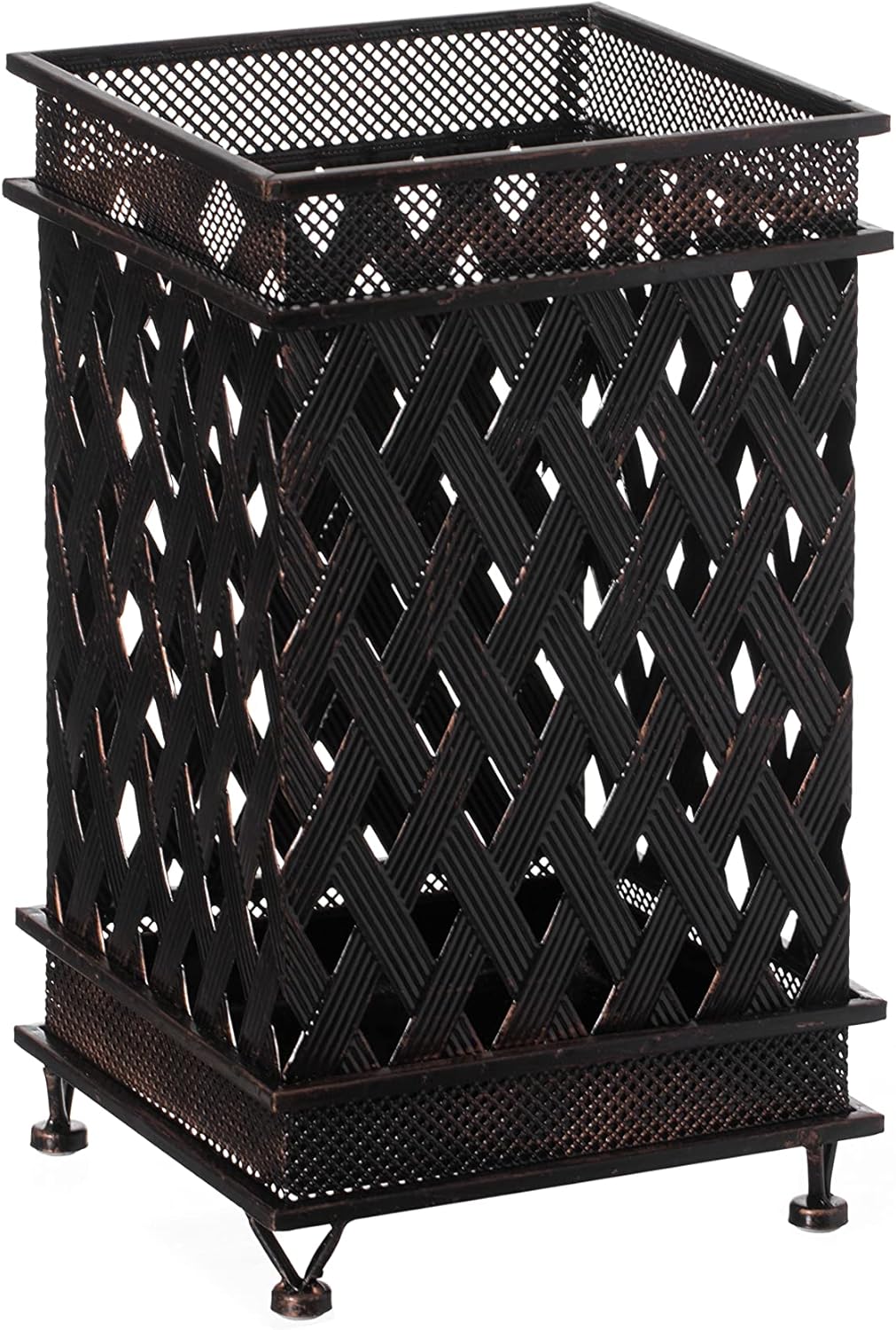 Dualplex Umbrella Stand for Entryway, Umbrella Holder Metal Antique Look, Square Style w/Removable Drip Tray, Entry Hallway Décor, Home Office Decoration Rack Holds Umbrellas Canes Walking Sticks