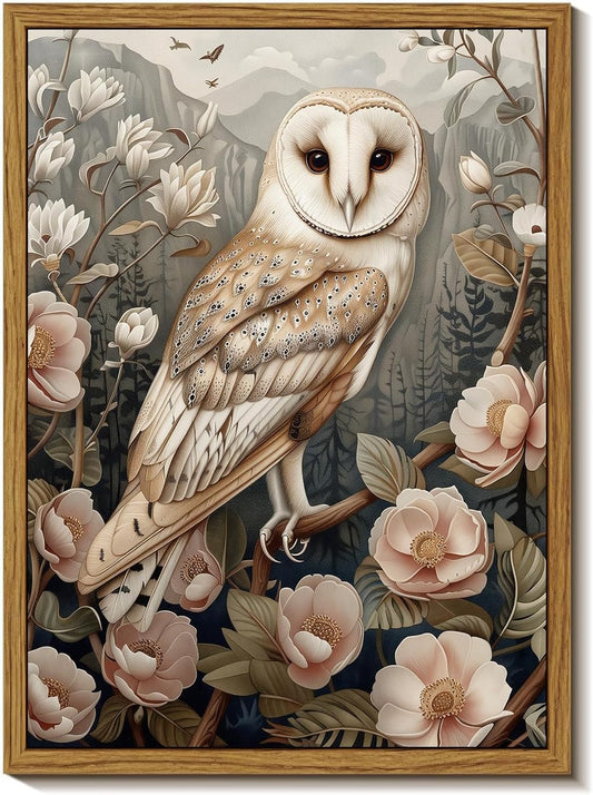 Djmwtb Vintage Framed Wall Art Floral Owl Canvas Wall Art Nature Flower Art Wall Decor Botanical Paintings Pictures Artwork Prints for Bedroom Living Room 8x10in