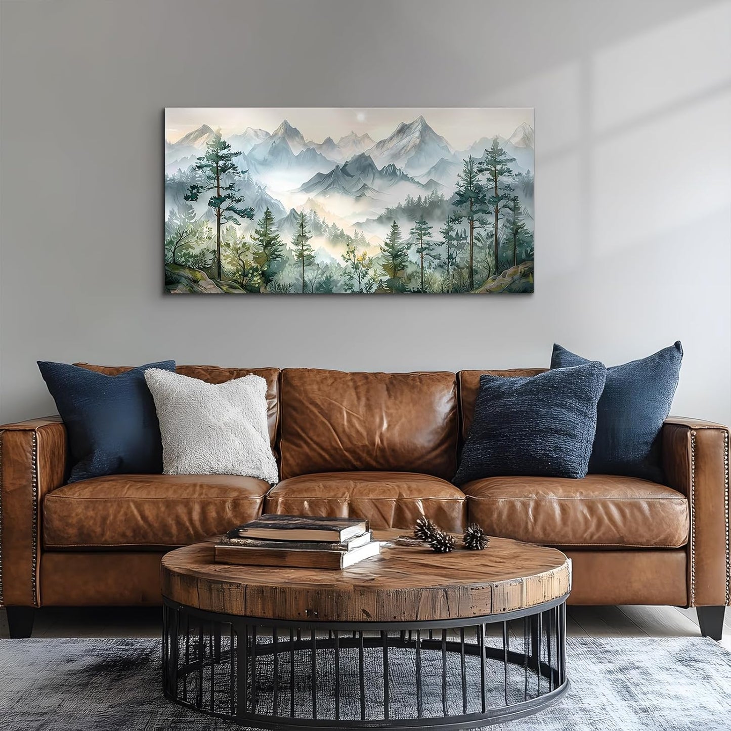 SERIMINO Large Canvas Wall Art for Living Room, Mountain Forest Landscape Canvas Prints Paintings, Nature Scenery Wall Decor, Green Modern Home Bedroom Bathroom Pictures Home Decor 24"X48"