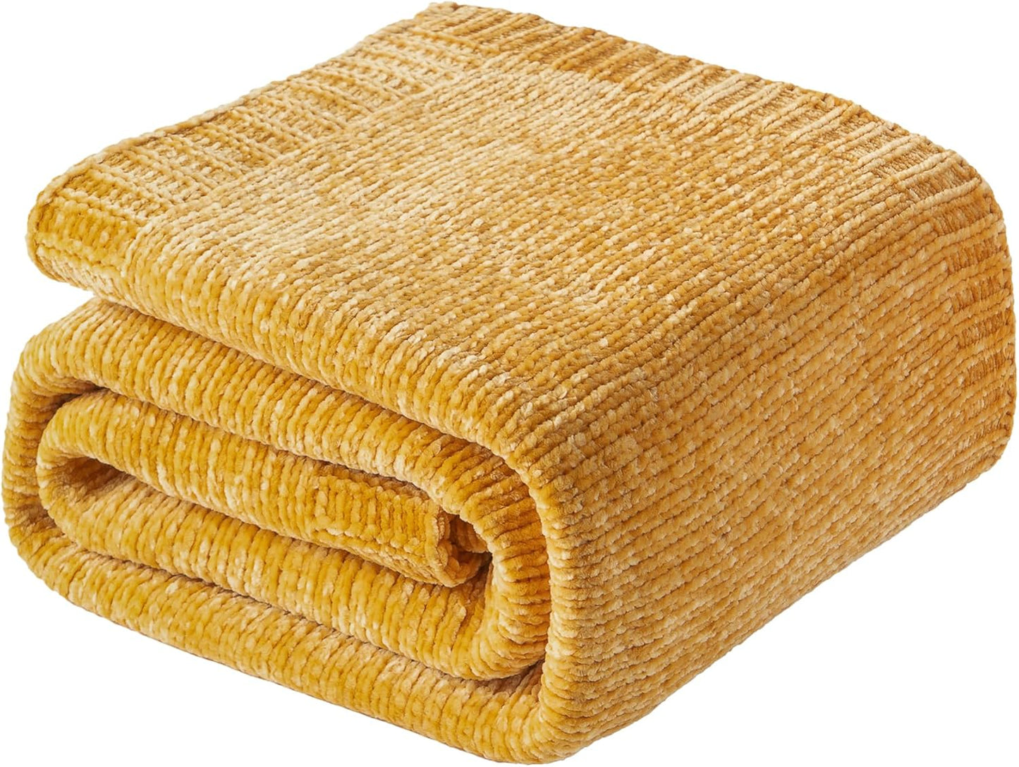 BATTILO HOME Mustard Yellow Throw Blanket for Couch, Knit Gold Chenille Throw Blanket for Sofa,Chair, Soft Cozy Spring Blanket for Bed,Home Decor, 51"x67"