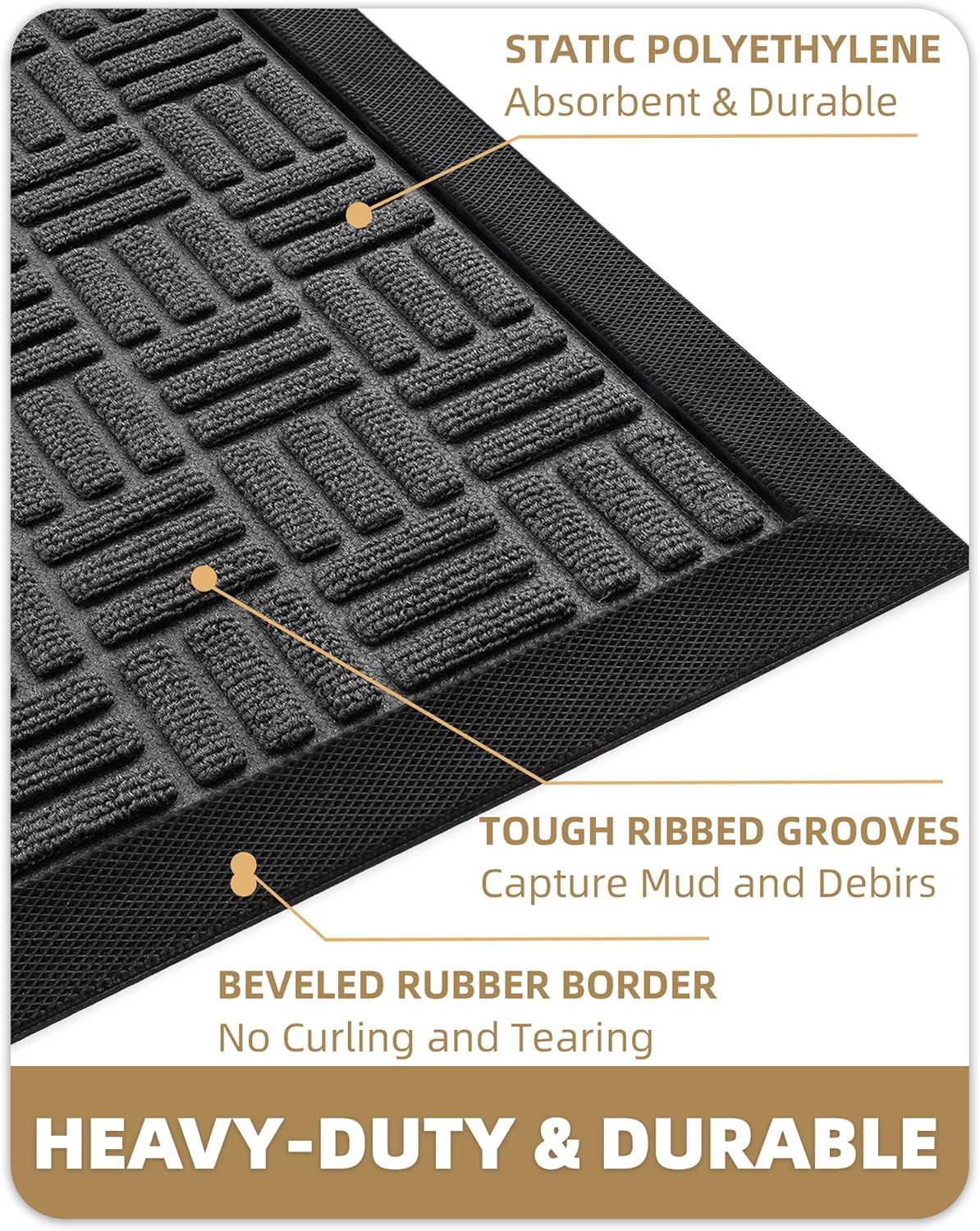 Color&Geometry Front Door Mat Outside Entrance, Heavy Duty Non Slip Low Profile Doormat for Entryway, Trap Dirt and Moisture Welcome Mats All-Weather, Easy Clean, Patio, Garage, 24"x48" Grey