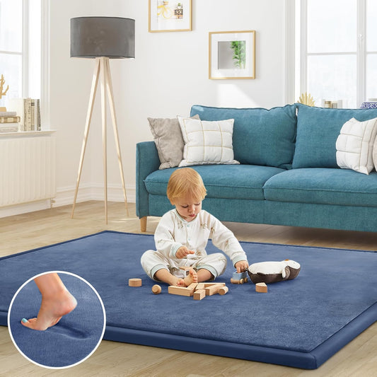 Baby Play Mat for Floor Tummy Time Mat Nursery Muscle Area Rug Playroom Rug Tatami 47"*47" Memory Foam 1.3" Thick Crawling For Babies,Toddlers, Infants, Kids,Floor(Blue)