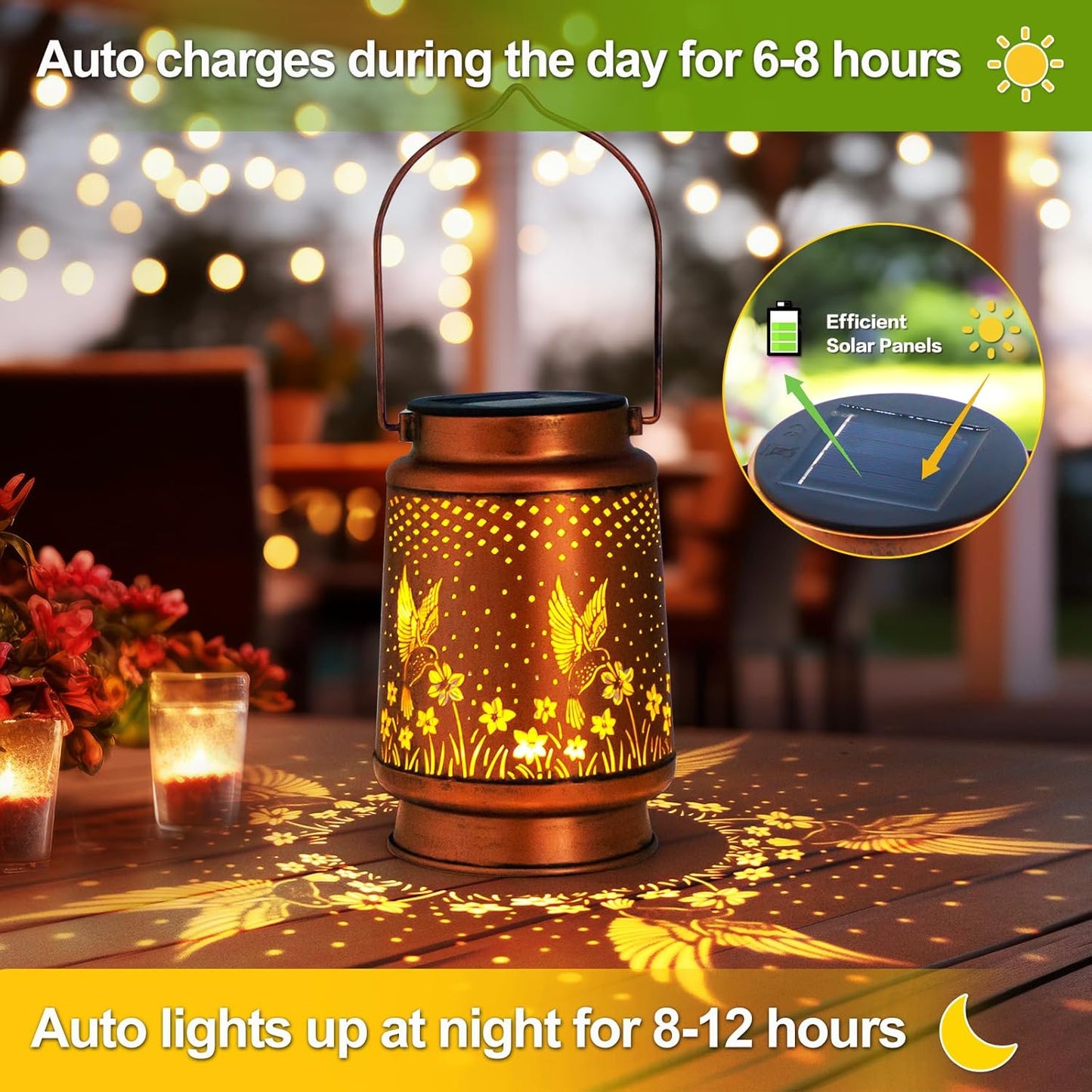 2 Pack Hummingbird Birthday Gifts for Women Mom Grandma Solar Lanterns Outdoor Waterproof Garden Decor Metal Hanging LED Decorative Light for Patio Yard Lawn Backyard Front Porch Gardening Gifts