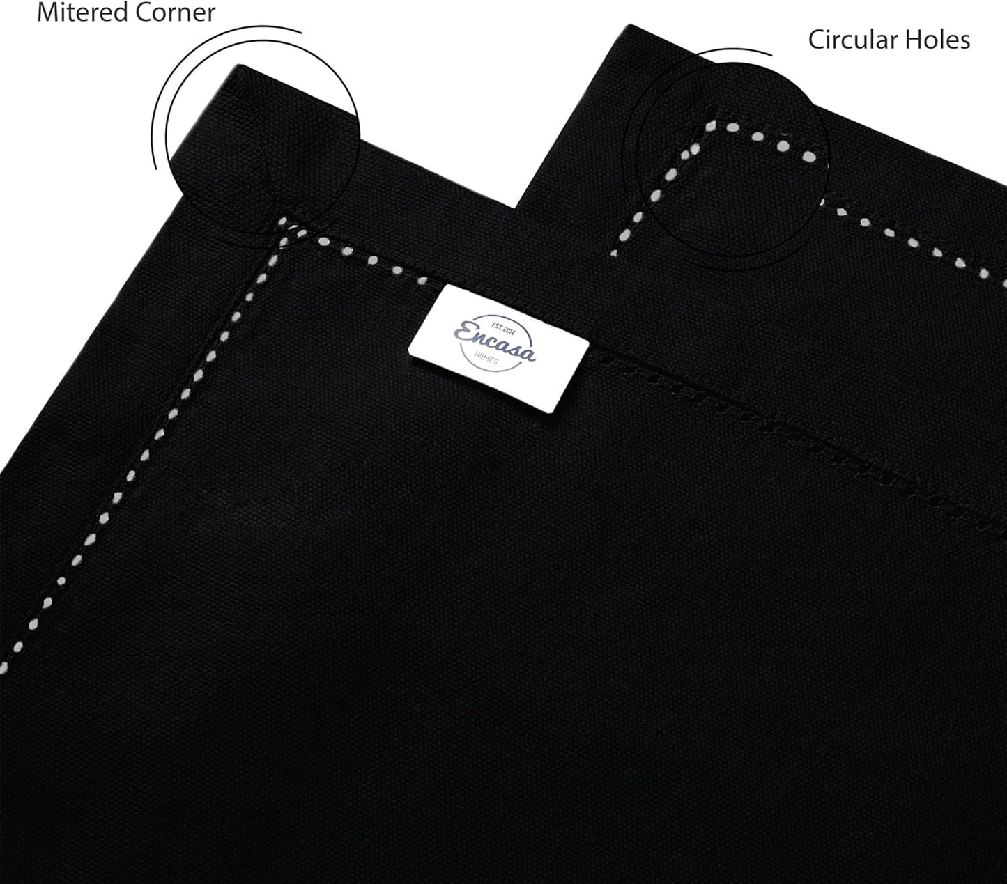 Encasa XO Dining Table Runner 13"x59" | Pure Cotton Hemstitched Design | Black - Machine Washable