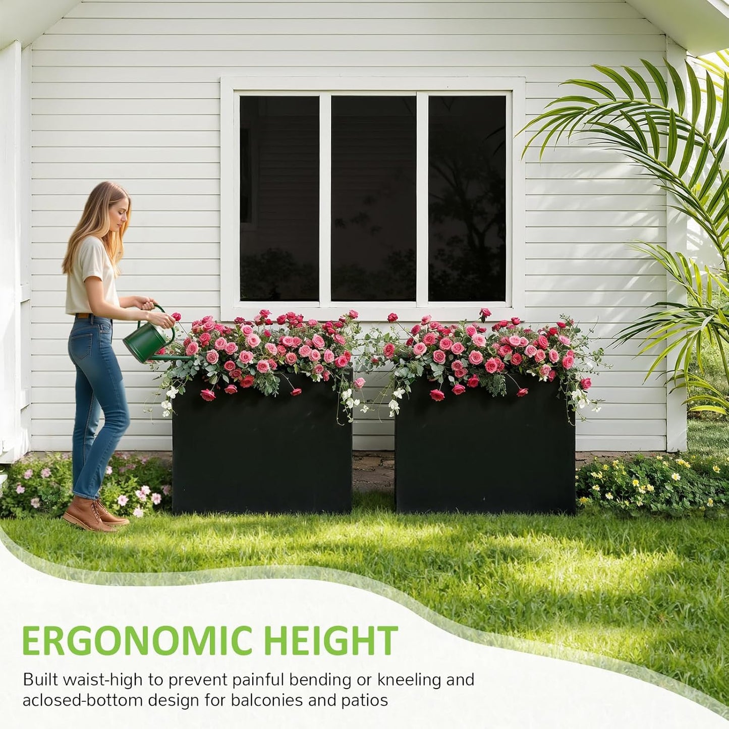 Set of 2 Outdoor Planters 38"W x 10.2"D x 30"H- Tall Rectangular Planters for Outdoor Patio/Porch, All-Weather with Anti-dumping Kit, Durable Galvanized Steel, Modern Design for Plants, Flower