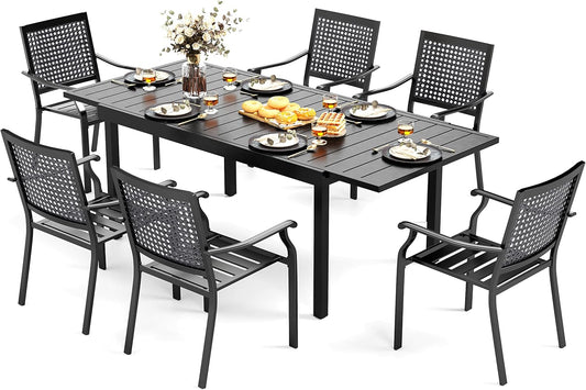 MFSTUDIO Patio Dining Set for 6, Outdoor Dining Set with Expandable Table, 7 Piece Metal Patio Table and Chairs Set, Outdoor Patio Furniture Set for Deck Backyard Poolside Garden
