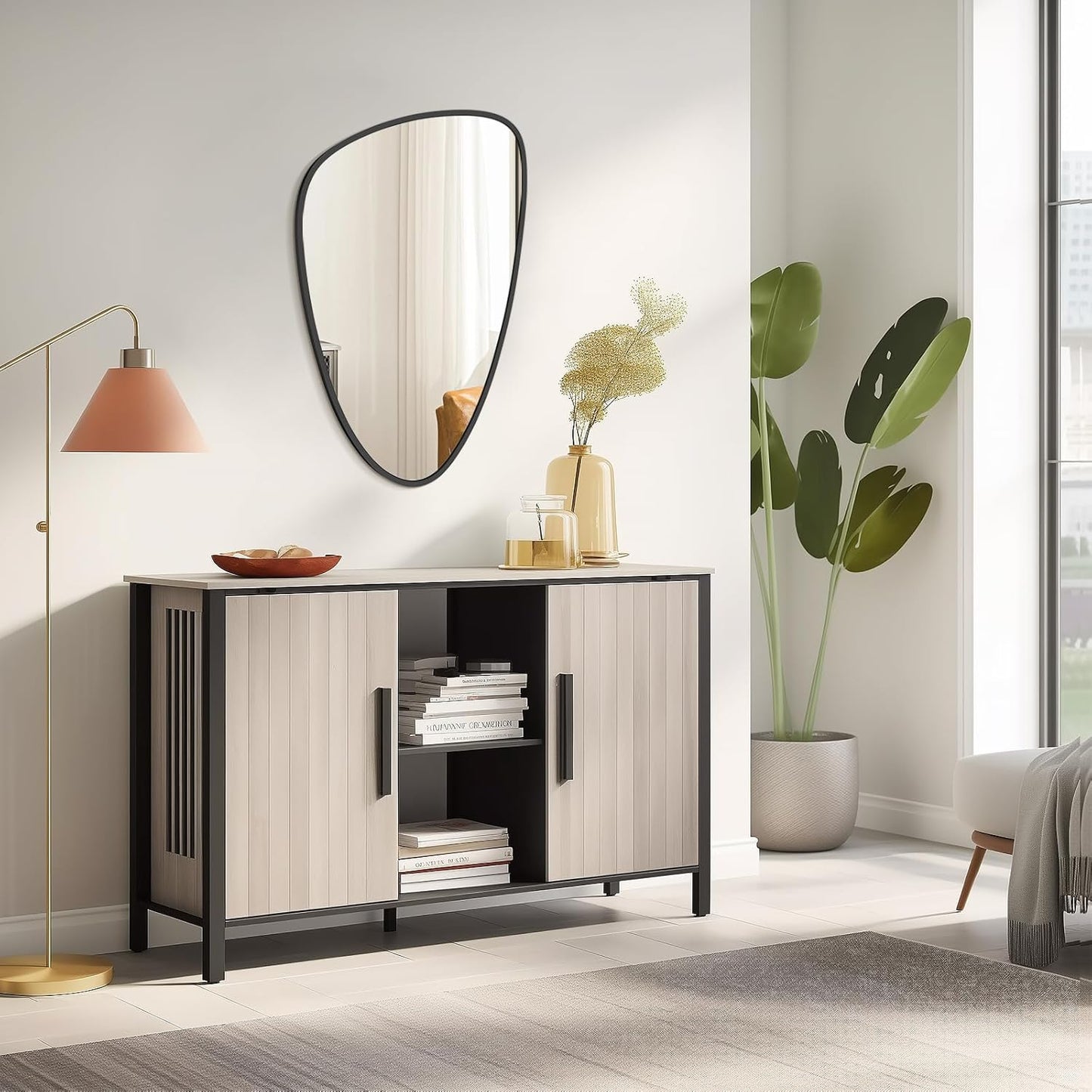 WallBeyond Asymmetrical Mirror, Irregular Wall Mirror, Wall Mirrors Decorative for Bedroom Living Room entryway Hall, Wall Mirror for mid Century Modern Decor 31" H x 20" W, Black