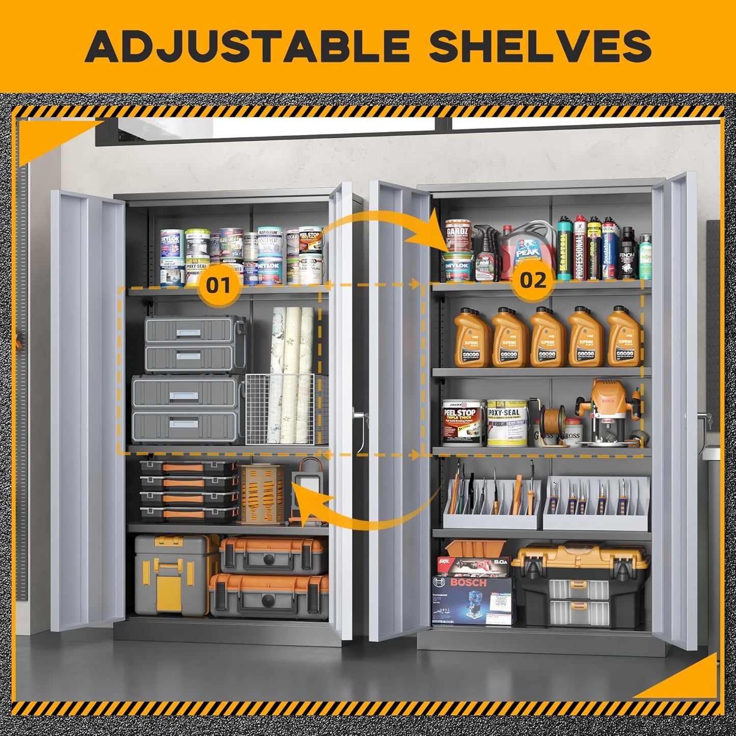 Greenvelly Metal Garage Storage Cabinet with 2 Doors and 4 Adjustable Shelves, 72”H Steel Lockable Storage Cabinet,Tall Metal Cabinet Locking File Cabinet for Office,Home, Garage, Gym, School