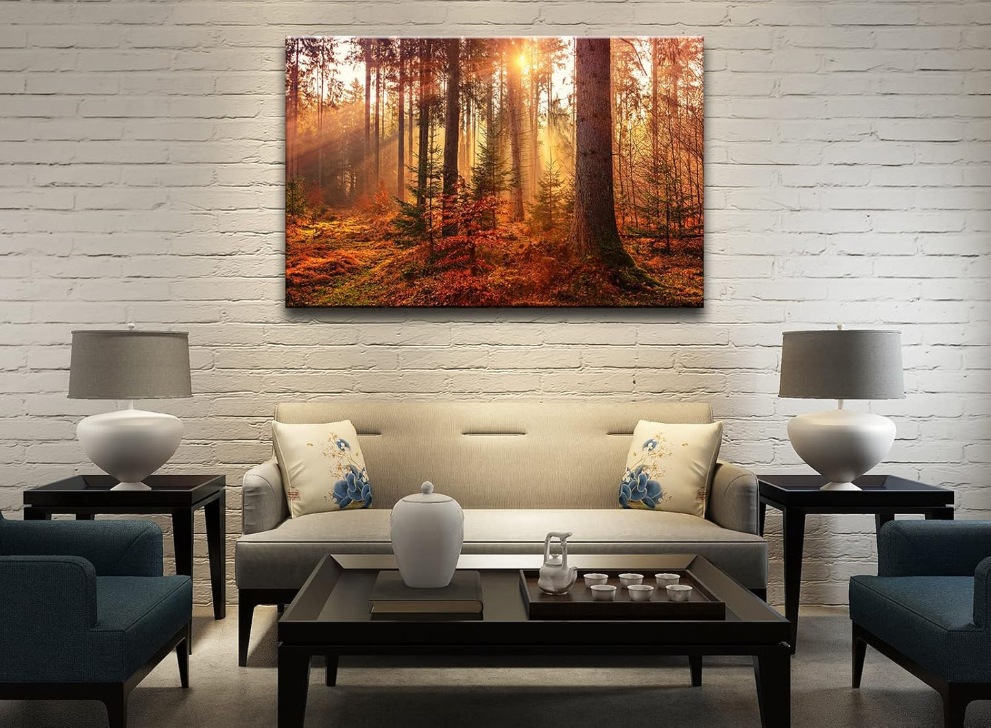 msspart Mystery Forest Light Wall Art, Nature Landscape Pictures Canvas Prints Wall Decor, Autumn Trees Paintings Hang for Office Bedroom, Bathroom, Living Room for Home Decoration - 24”x36”