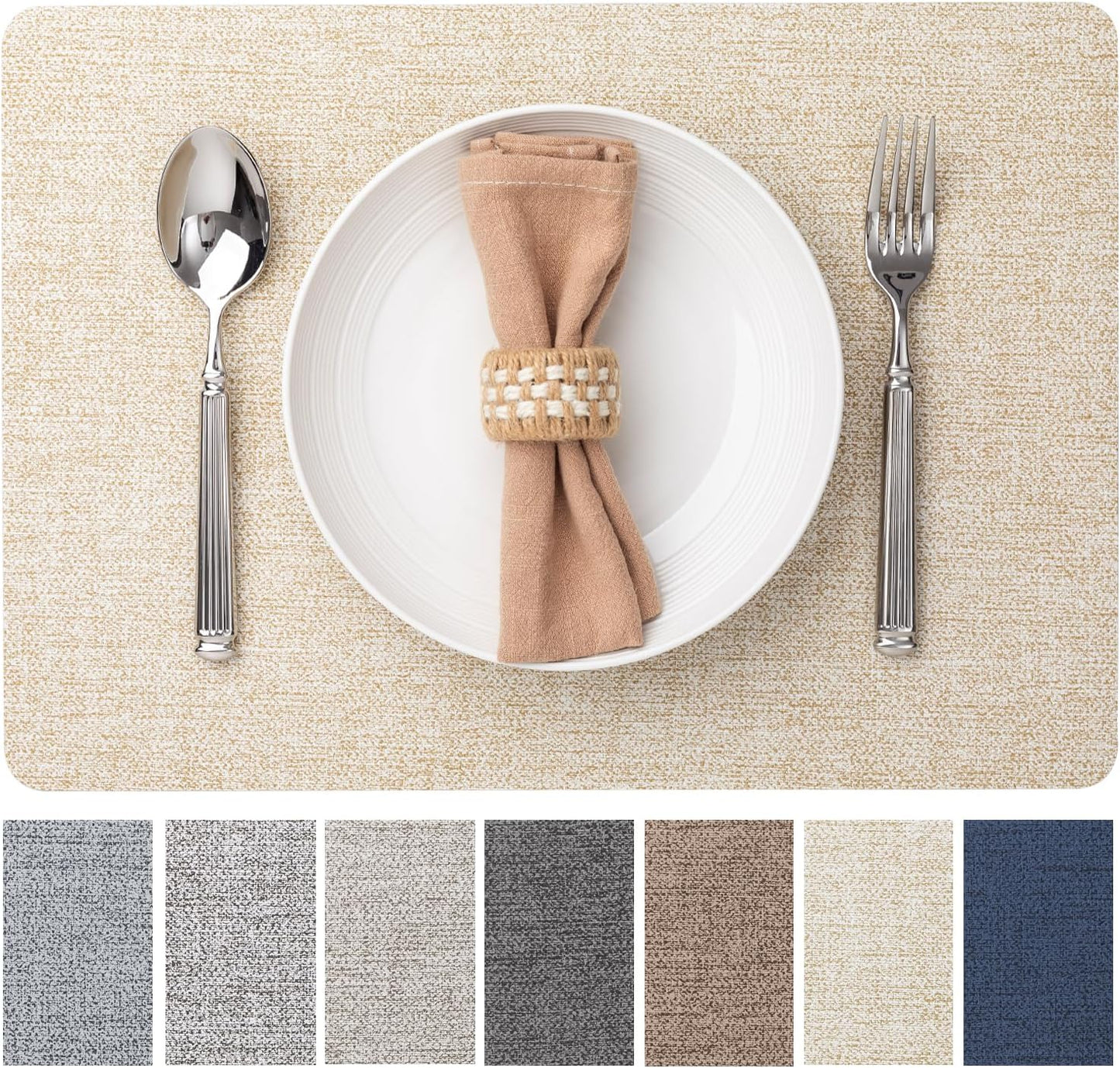 Faux Leather Placemats Set of 6 Vinyl Washable Wipeable Table Mats for Kitchen Dining Table Heat Resistant Waterproof Modern Indoor/Outdoor Placemats Non-Slip Easy Clean Place Mats (Beige)