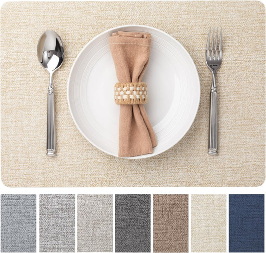 Faux Leather Placemats Set of 6 Vinyl Washable Wipeable Table Mats for Kitchen Dining Table Heat Resistant Waterproof Modern Indoor/Outdoor Placemats Non-Slip Easy Clean Place Mats (Beige)