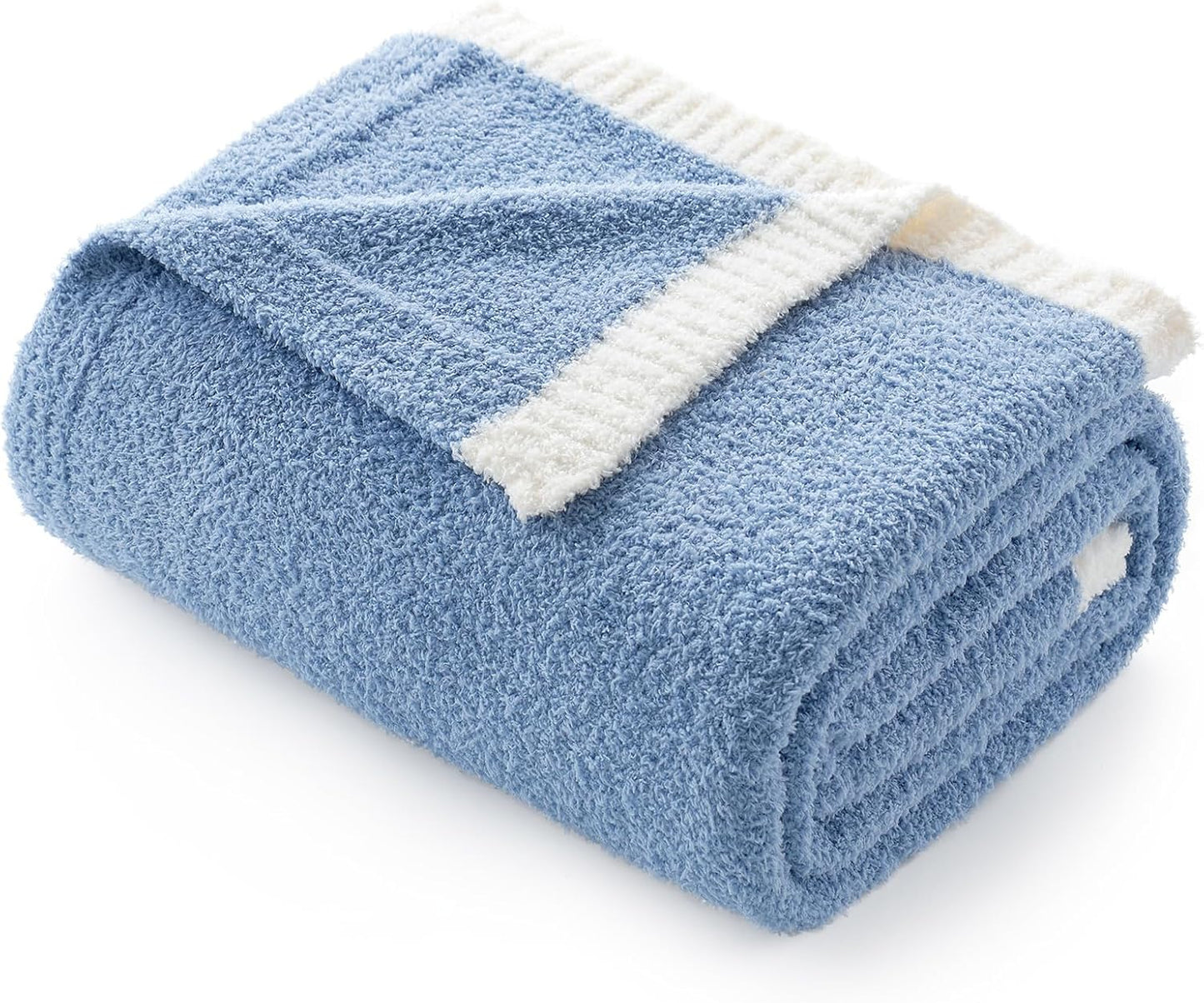 Snuggle Sac Ultra Soft Throw Blanket for Couch Bed Sofa 50x60 inches, Reversible Blue Blanket Microfiber Fluffy Fuzzy Cozy Knit Throws for Women Mothers Birthday Gifts