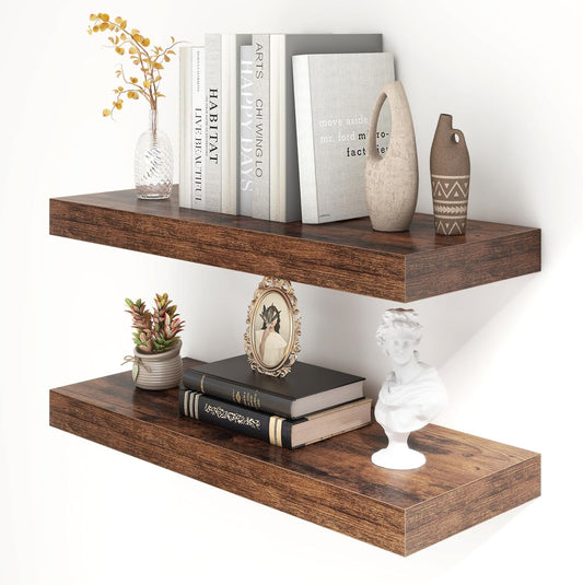 30 Inch Floating Shelves for Wall -30 Inch Wide x 12 Inch Deep Floating Shelves Set of 2 - Rustic Wide Wood Shelves for Living Room Bathroom Laundry Room Kitchen Home Office