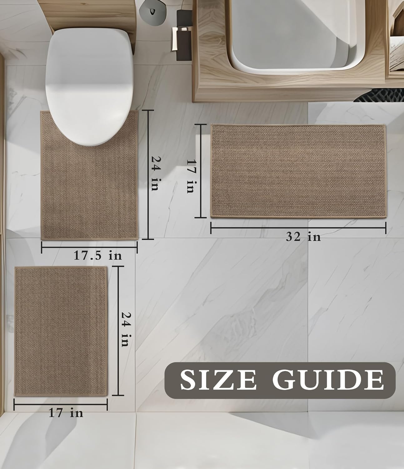 YIHOUSE Bathroom Rugs Sets 3 Pieces, Grey Ultra Thin Bath Mats Fit Under Door, Absorbent Quickly Dry Rubber Backing Braided Bath Mat Set, Non Slip Washable Bath Rugs for Bathroom Floor, Grey