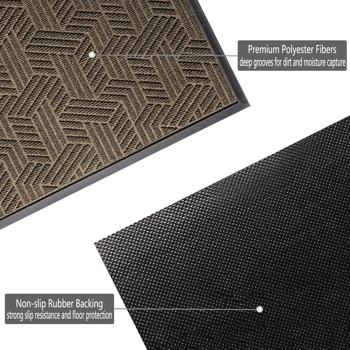 Front Door Mat 29.5"x17" Indoors Outdoors Welcome Mats, Waterproof Non-Slip Rubber Backing Heavy Duty Doormat Outside Entrance, Low Profile Entryway Rugs Floor Mat for Patio, Pattern B Brown