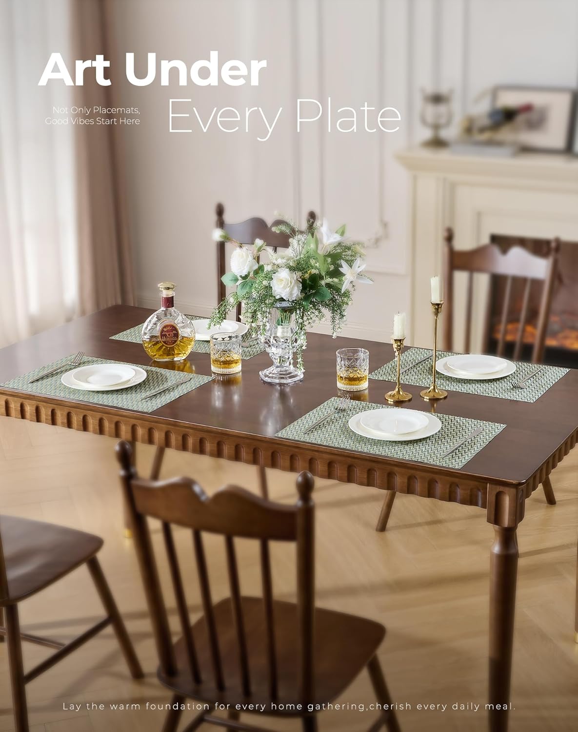 Leetaltree Green Placemats Set of 12 - Heat Resistant Non-Slip Place mats for Dining Table, Washable Durable PVC Vinyl Woven Table Mats（Green Zigzag, 12）