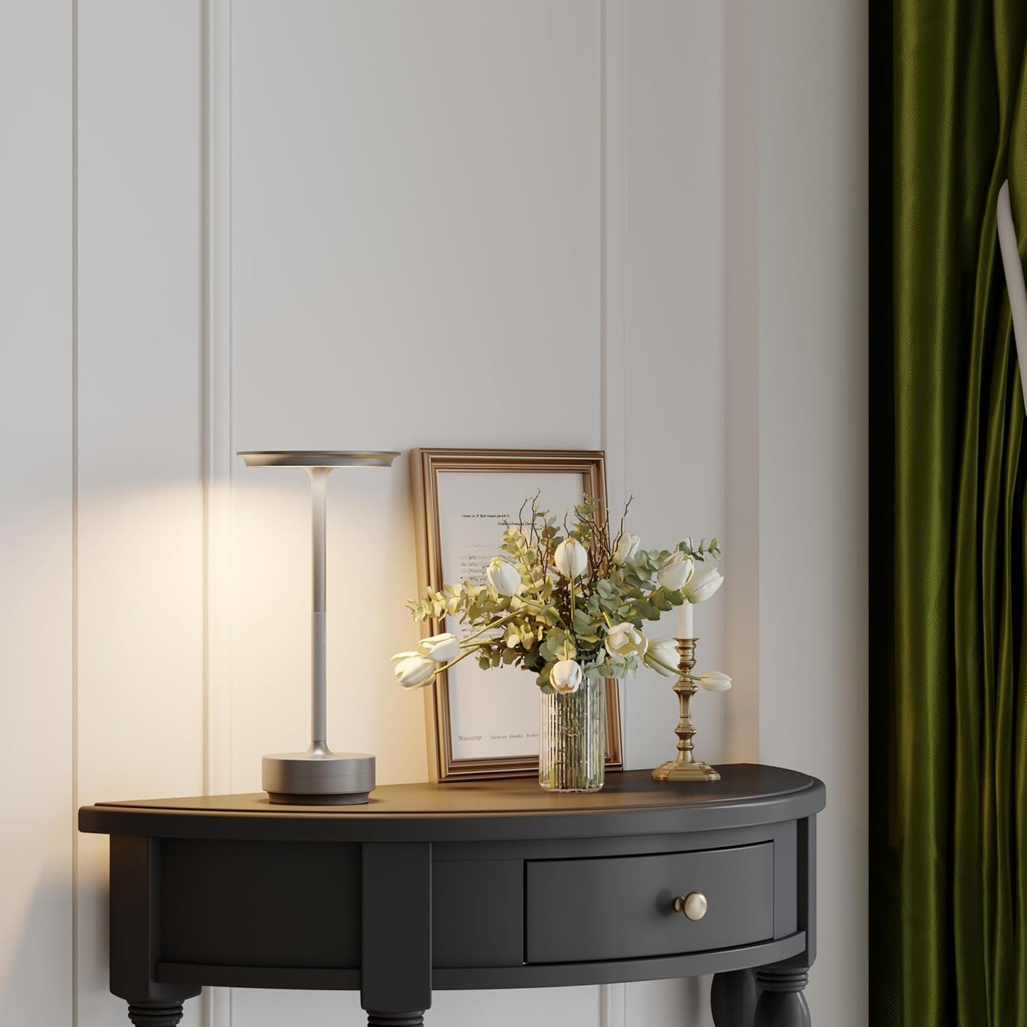 LED Cordless Table Lights Set of 2, Built-in 5000mAh Battery Rechargeable Outdoor Waterproof Portable Touch Battery Table Lamps with Memory Function,for Patio/Campsite/Work（Silver ）