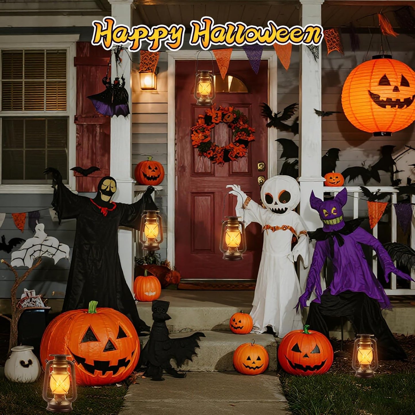 Solar Lanterns Outdoor Waterproof,2 Pack Bronze Vintage Lanterns with Dancing Flame Led Hanging Lights Decor,Lamps for Porch Garden Yard Pathway Camping