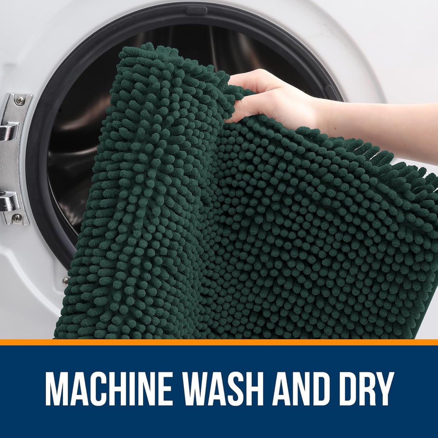 OLANLY Bathroom Rugs Sets 3 Piece, Soft Absorbent Chenille Bath Mat and U-Shaped Contour Toilet Rug, Quick Dry, Home Decor Accessories, Bath Mat Set for Floor (36"x24"+24"x16"+24"x20", Blackish Green)