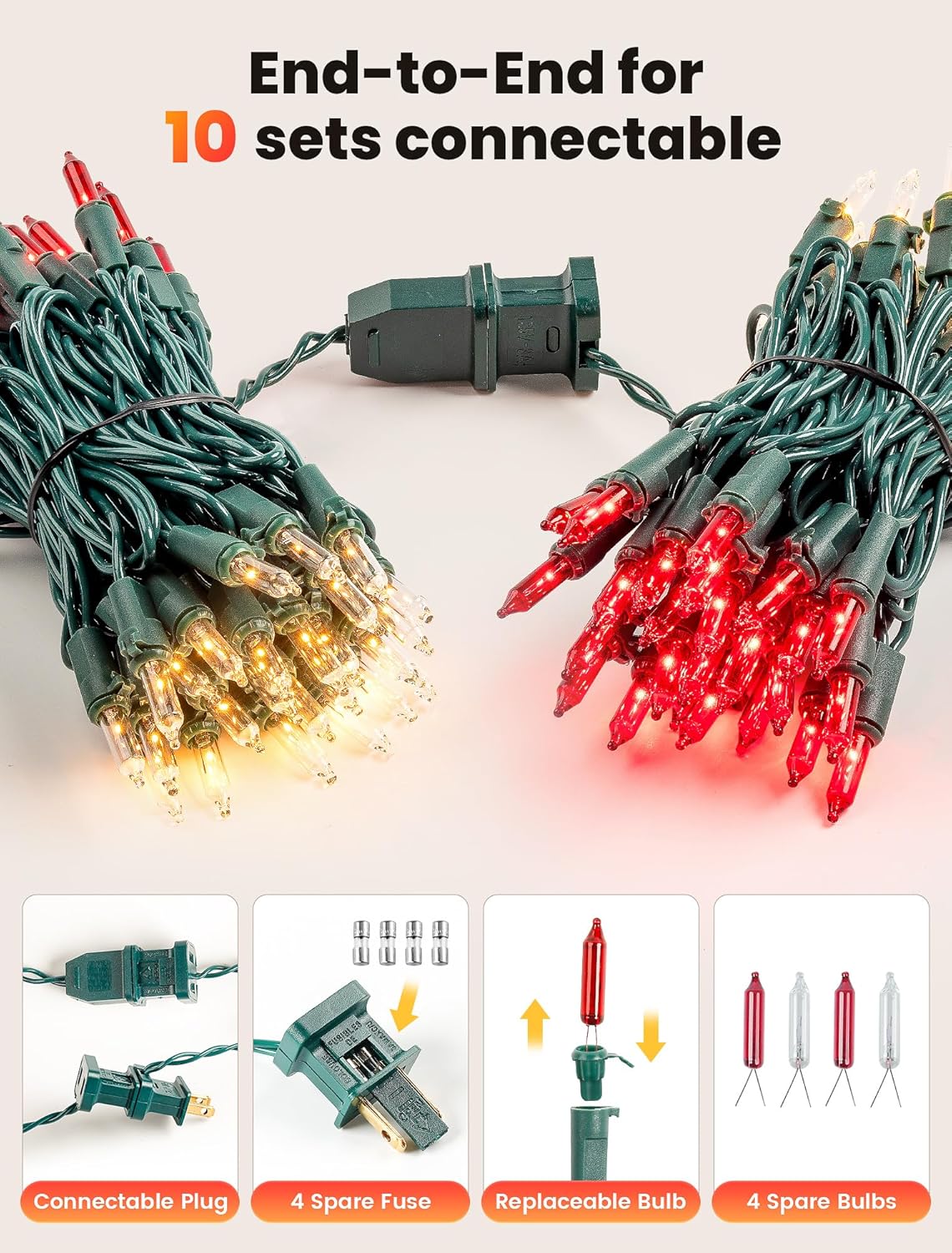 Red Clear Christmas Lights,13FT 50 Count Incandescent Mini Light,Green Wire Christmas String Lights Plug in Waterproof for Tree Xmas Wedding Indoor Outdoor Valentine's Day Decor (Red Clear, 50 Count)