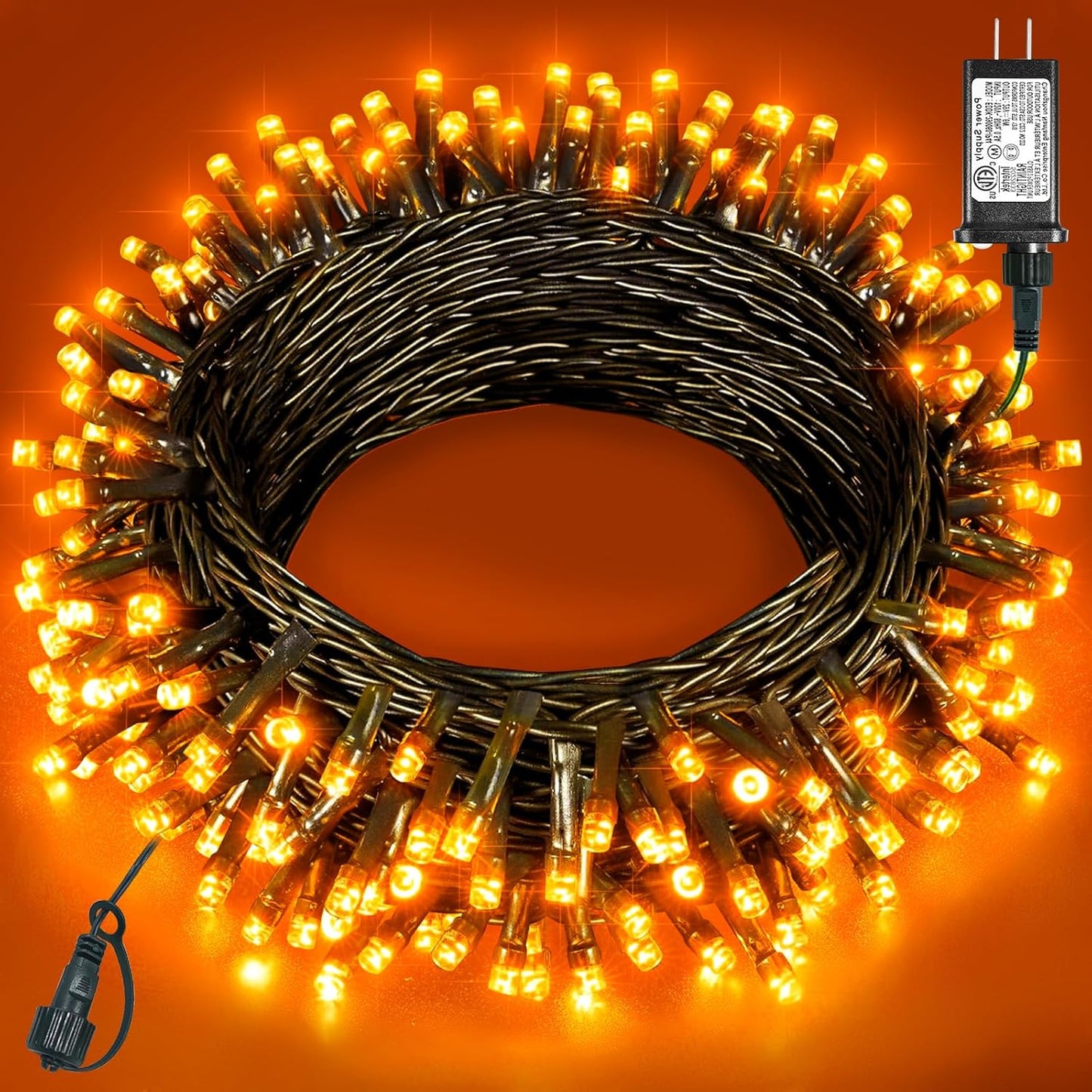 Halloween Lights Outdoor 40FT 120 LED, Green Wire String Lights for Outside Waterproof, 8 Modes Connectable Twinkle Tree Light for Indoor Bedroom Yard Party Holiday Decorations, Orange