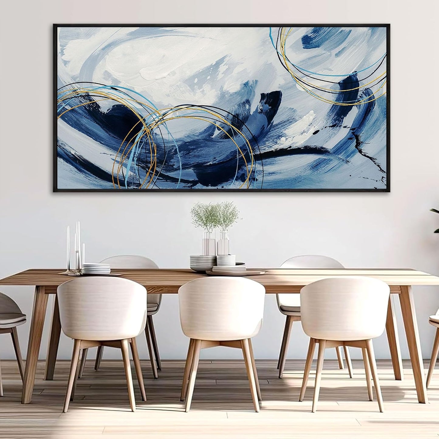 yiijeah Wall Art for Living Room - Navy Blue Large Canvas Wall Art for Farmhouse Wall Decor Abstract Paintings Modern Framed Artwork for Walls Blue and White Bedroom Office Contempor Decoration