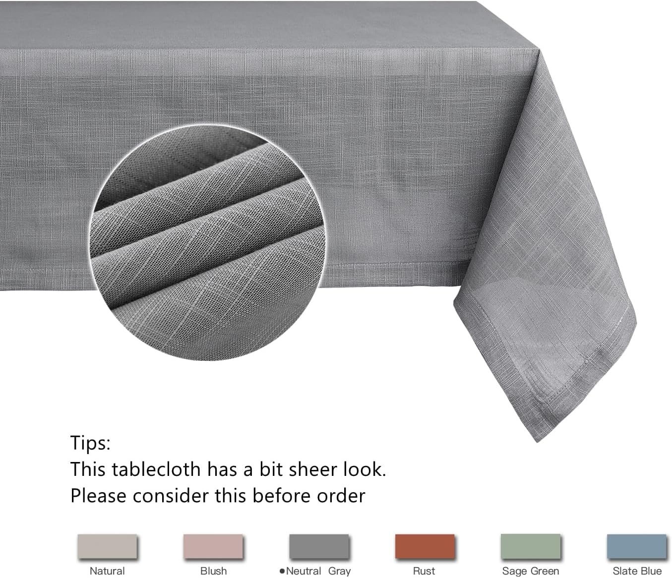 maxmill Lux Faux Linen Table Cloth with Slubby Yarn Texture Wrinkle Free Anti-Shrink Soft Tablecloth Decorative Table Cover for Outdoor and Indoor Use Rectangle 60 x 104 Inch Neutral Grey