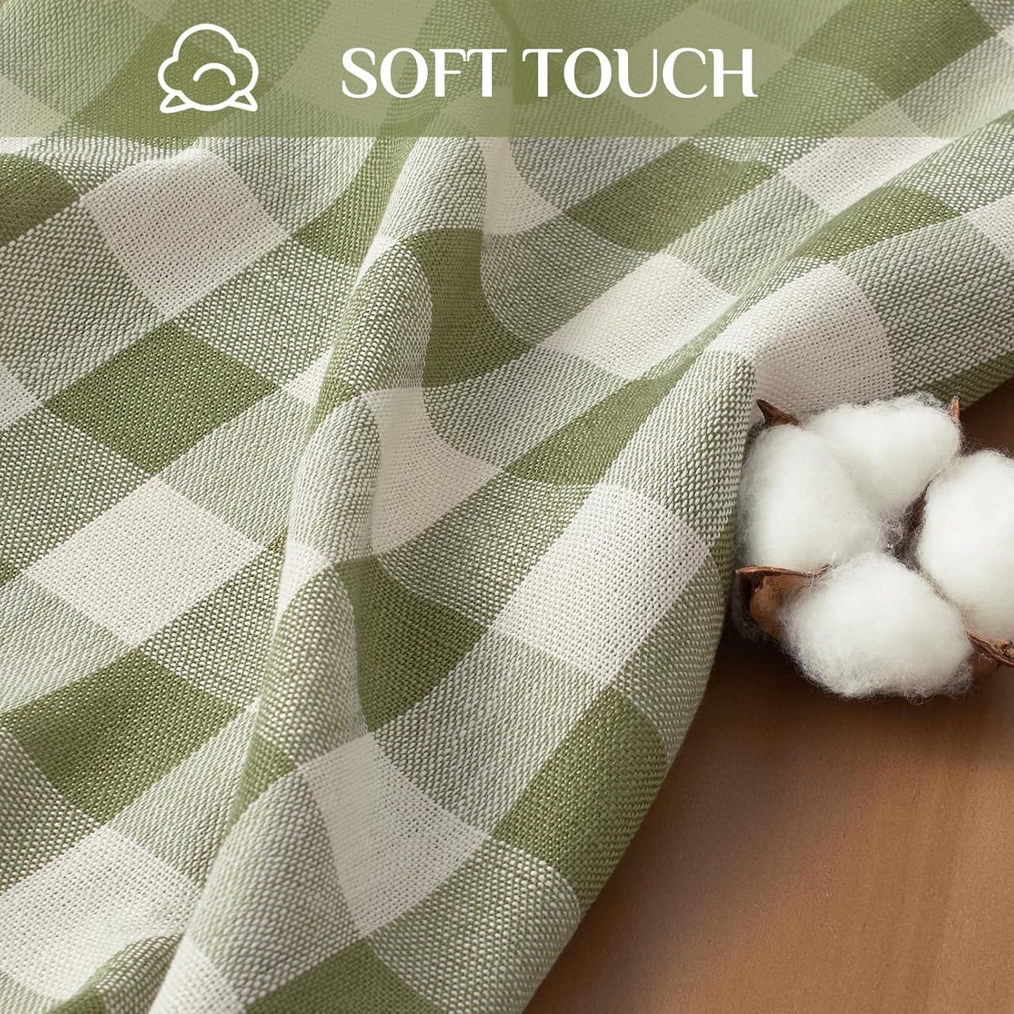 Softalker Checkered Tablecloth Rectangle, Heavy Weight Linen Gingham Christmas Table Cloth with Tassel, Washable Wrinkle Free Buffalo Plaid Table Cover for Dining/Party/Home - 55 x 120 Inch, Sage