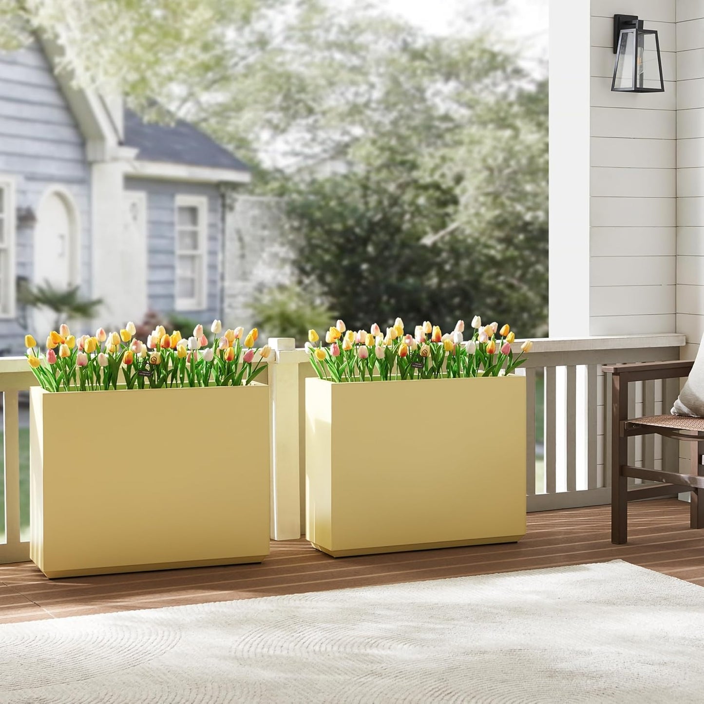 Wallowa Metallic Heavy Outdoor Span Planter Box, Long and Tall Divider Planters, Flower Pot, Plant Container 30Lx10Wx24H, Bright Yellow, No Assemble and Seamless 30.8 Pounds