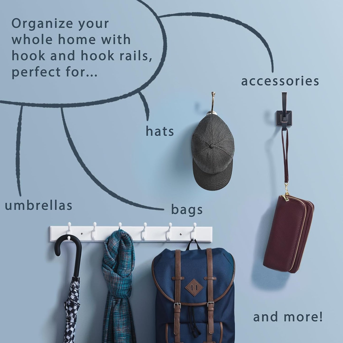 Franklin Brass Pilltop (1-Pack) 27' Coat Rack Wall Mount Pure White Hat Rack with 5 Hooks Mounted Hanging Hook Rail for Clothes, Towels, Purses, Bags, Kitchen, Entry, Closet Organization B46716K-PMN-R