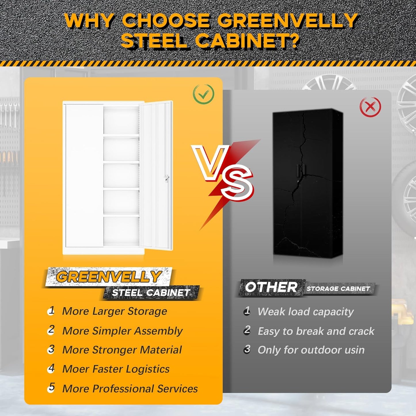 Greenvelly Metal Garage Storage Cabinet, White Steel Lockable Cabinet with 2 Doors and 4 Adjustable Shelves,Utility Metal Filing Cabinet with Lock for Home Office, Garage, Pantry, Kitchen