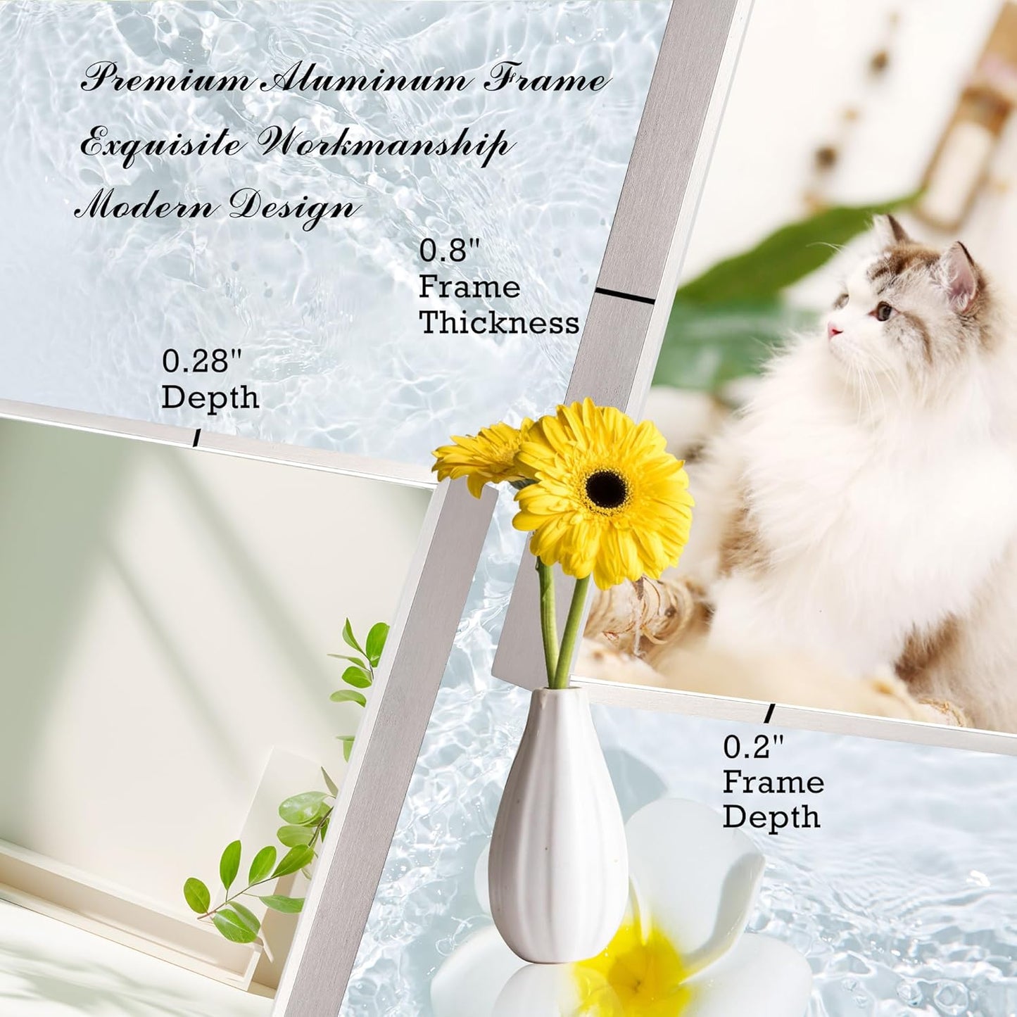 24x40 Inch Nickel Bathroom Mirror for Wall, Aluminum Frame Rectangle Rectangular Vanity Mirror, Modern Large for Bedroom, Living Room, Horizontal or Vertical