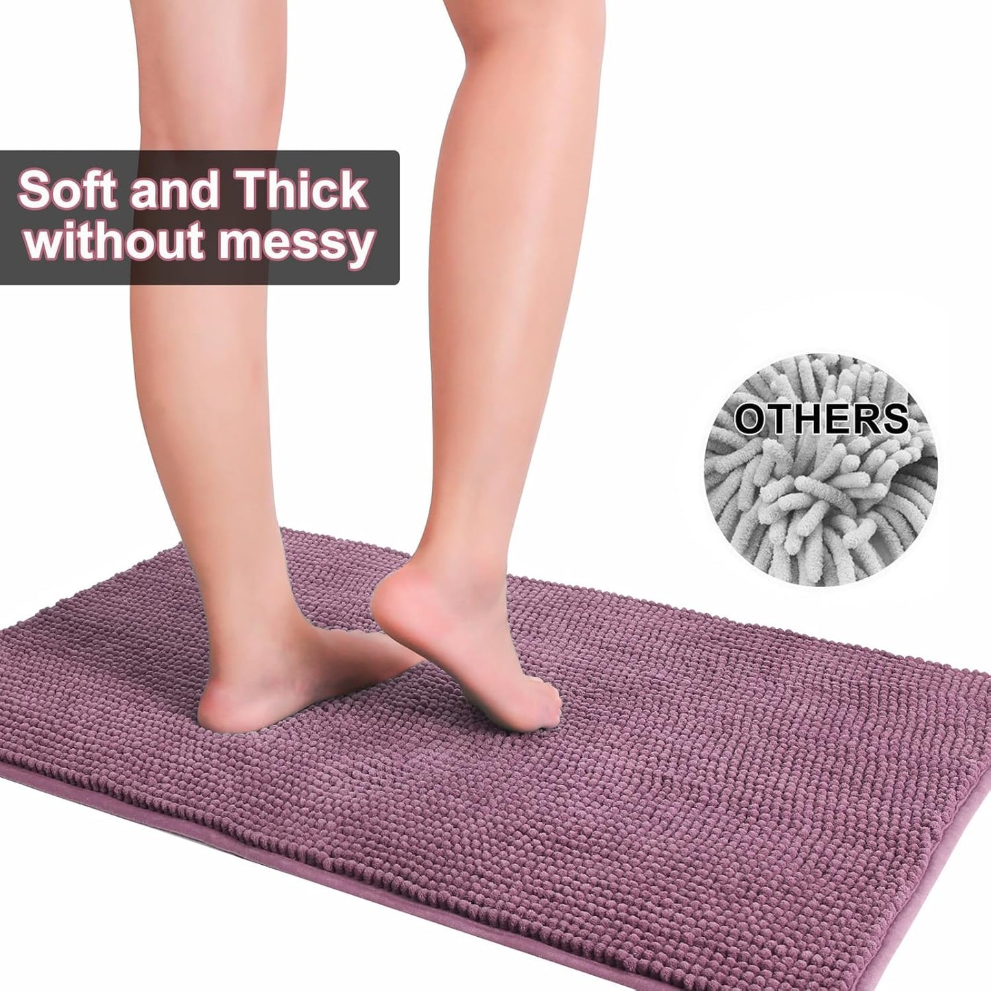 Urvoix Bathroom Rugs Sets 3 Piece, Non-Slip Chenille Bath Rug - Ultra Soft, Washable, Super Absorbent Bath Mat for Bathroom, Toilet and Tub (Plum)