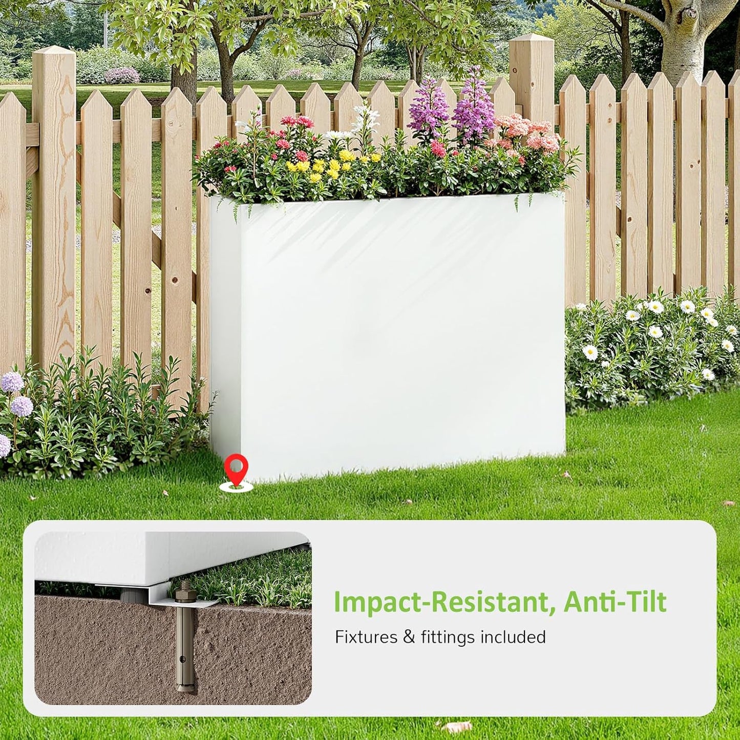 Set of 2 Outdoor Planters 38"W x 10.2"D x 30"H- Tall Rectangular Planters for Outdoor Patio/Porch, All-Weather with Anti-dumping Kit, Durable Galvanized Steel, Modern Design for Plants, Flower