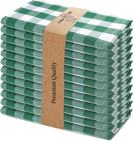 Urban Villa Cotton Dinner Napkins Set of 6, Highly Absorbent 20x20 Inches Premium Cloth Napkins Hotel Quality Reusable & Washable Table Dinner Napkins for Home & Weddings - Hunter Green/White, Checks