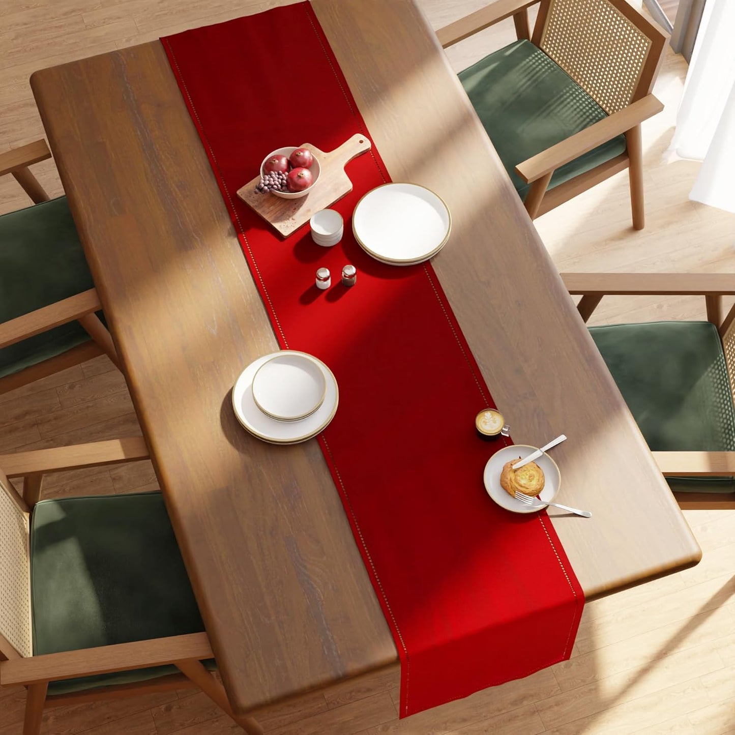 Encasa XO Dining Table Runner 13"x91" | Pure Cotton Hemstitched Design | Red - Machine Washable