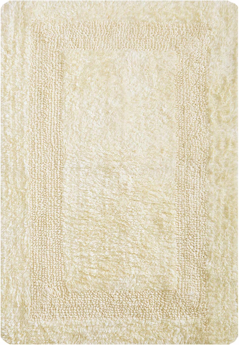 Bathroom Rugs Set 2 Piece Light Yellow Cotton Tufted Reversible Washable Bath Mats for Bathroom Floor| Quick Dry Bathroom Mat for Tub Spa Shower Toilet| Entry Way Door Mats|21x32 & 17x24 Inches