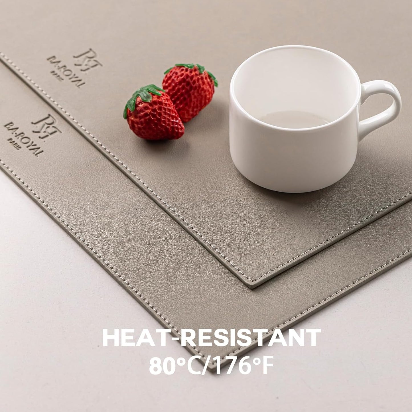 Faux Leather Placemats Set of 12 Vinyl Washable Wipeable Table Mats for Kitchen Dining Table Heat Resistant Waterproof Indoor/Outdoor Placemats Non-Slip Easy Clean Place Mats-Almond Birch