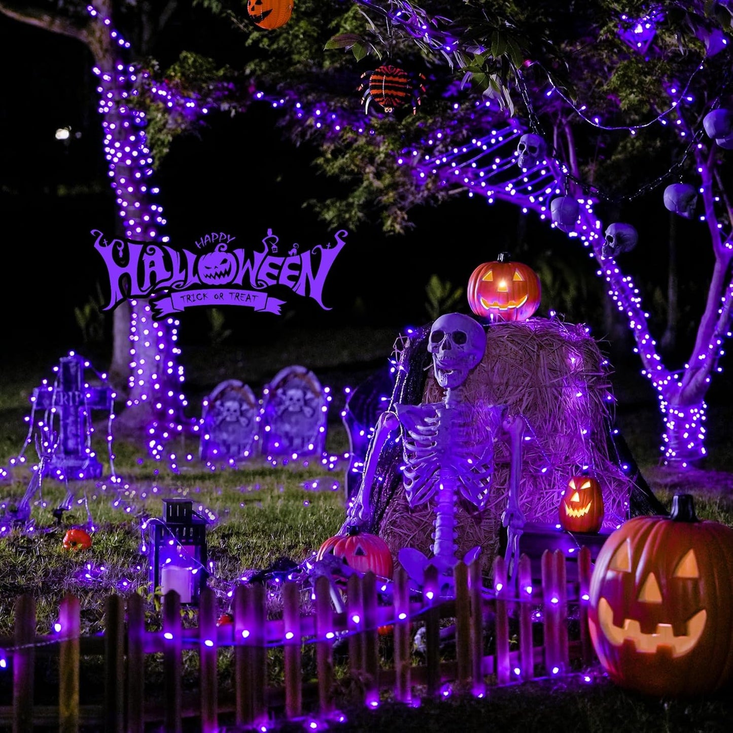 JMEXSUSS 163 FT 500 LED Purple Halloween Lights, 8 Modes Purple Light Indoor Outdoor Waterproof, Remote Control Christmas String Lights Plug-in for Halloween Roof Bedroom Party Tree