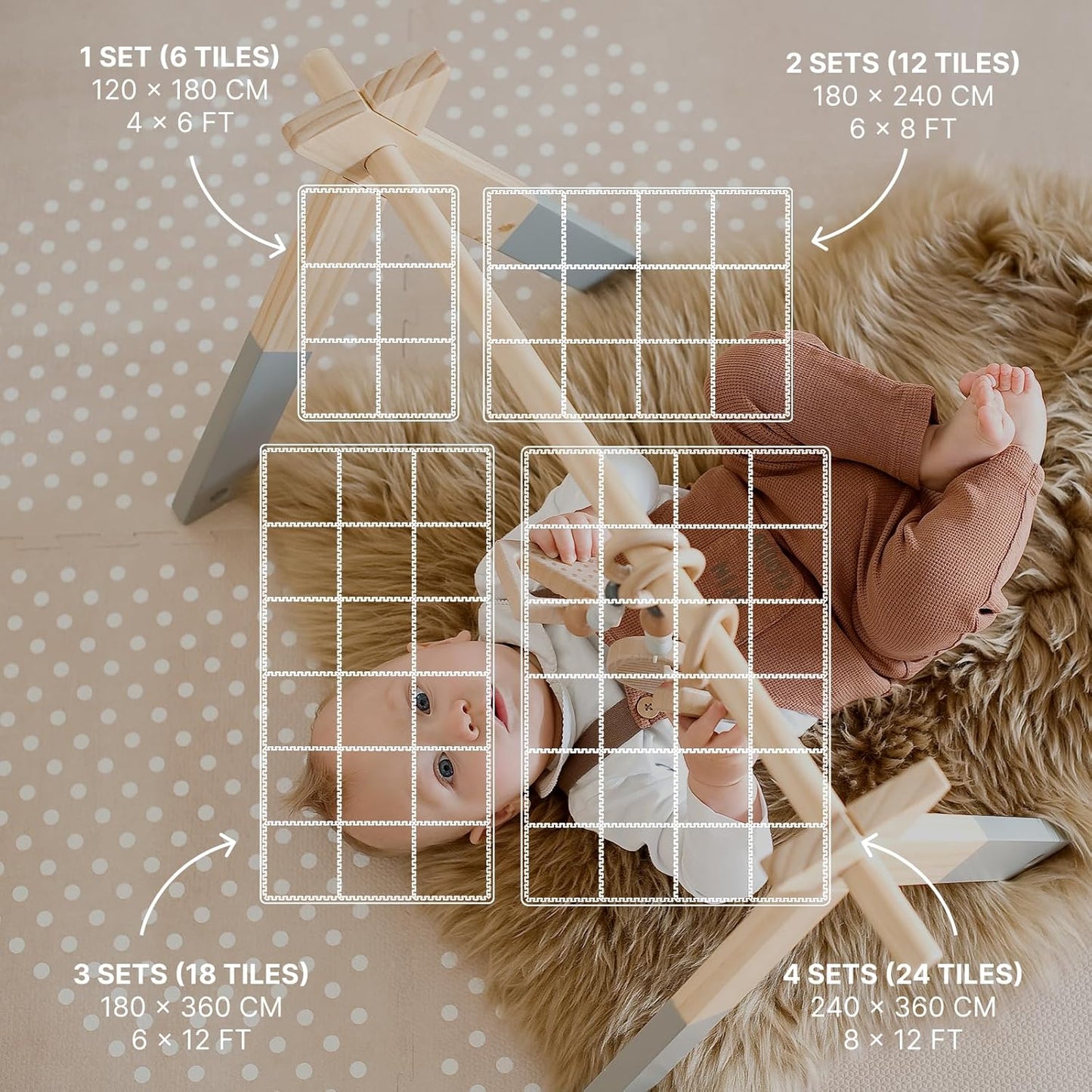 Toddlekind Playmat - Premium Foam Playmat, 4 x 6 feet, 6 Tile Extra Thick Foam Floor Puzzle Mat for Babies/Toddlers Stylish, Non-Toxic, Odorless. Perfect for Tummy Time, Crawling, and Play. Ideal for Nursery and Playroom. 0m+ (Beige)