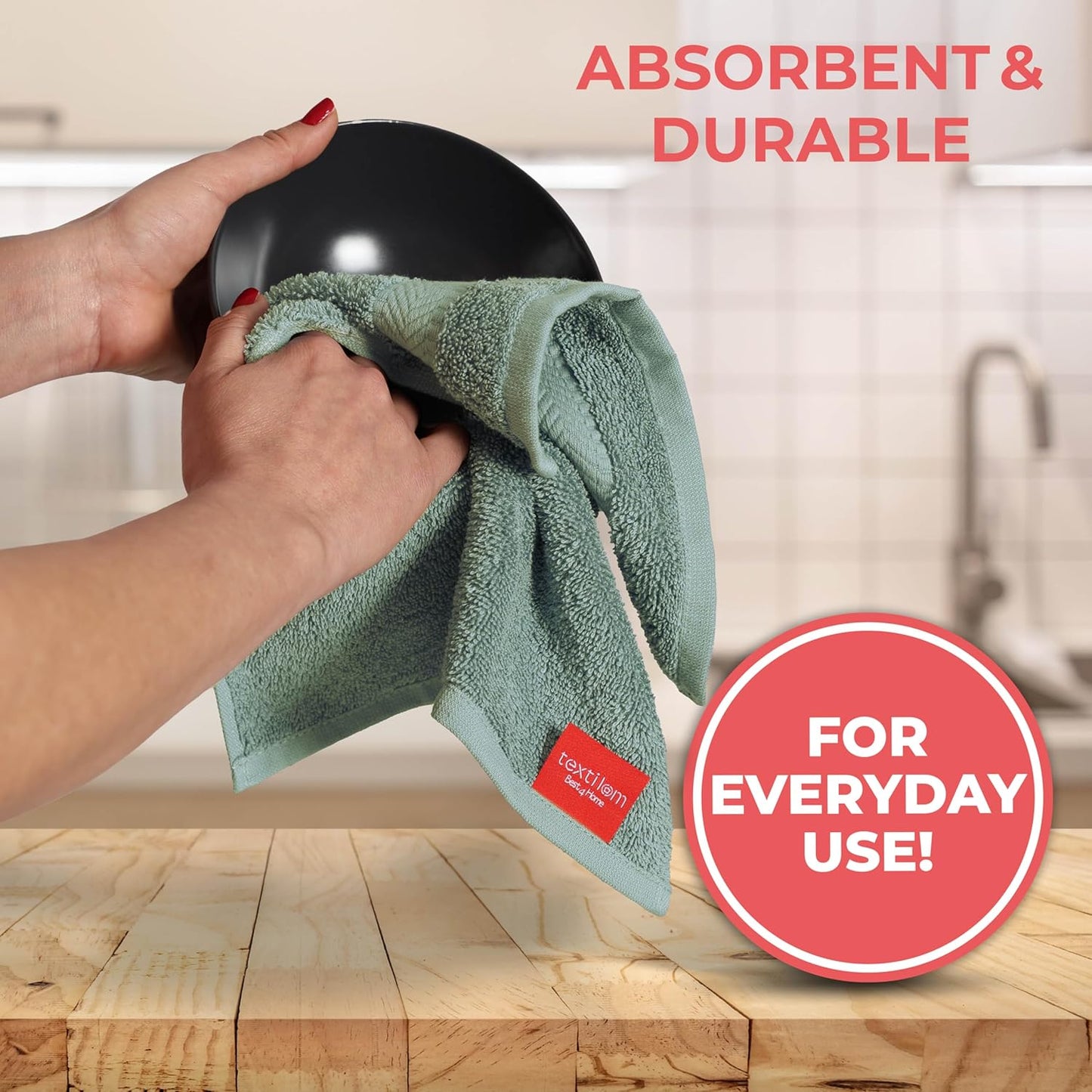 TEXTILOM Washcloths for Body and Face – Hotel and Spa Quality & Soft & Absorbent & Quick Dry Wash Cloths for Your Body – 100% Turkish Cotton Wash Clothes Towel Set of 4 (13 x 13 inches) - Green