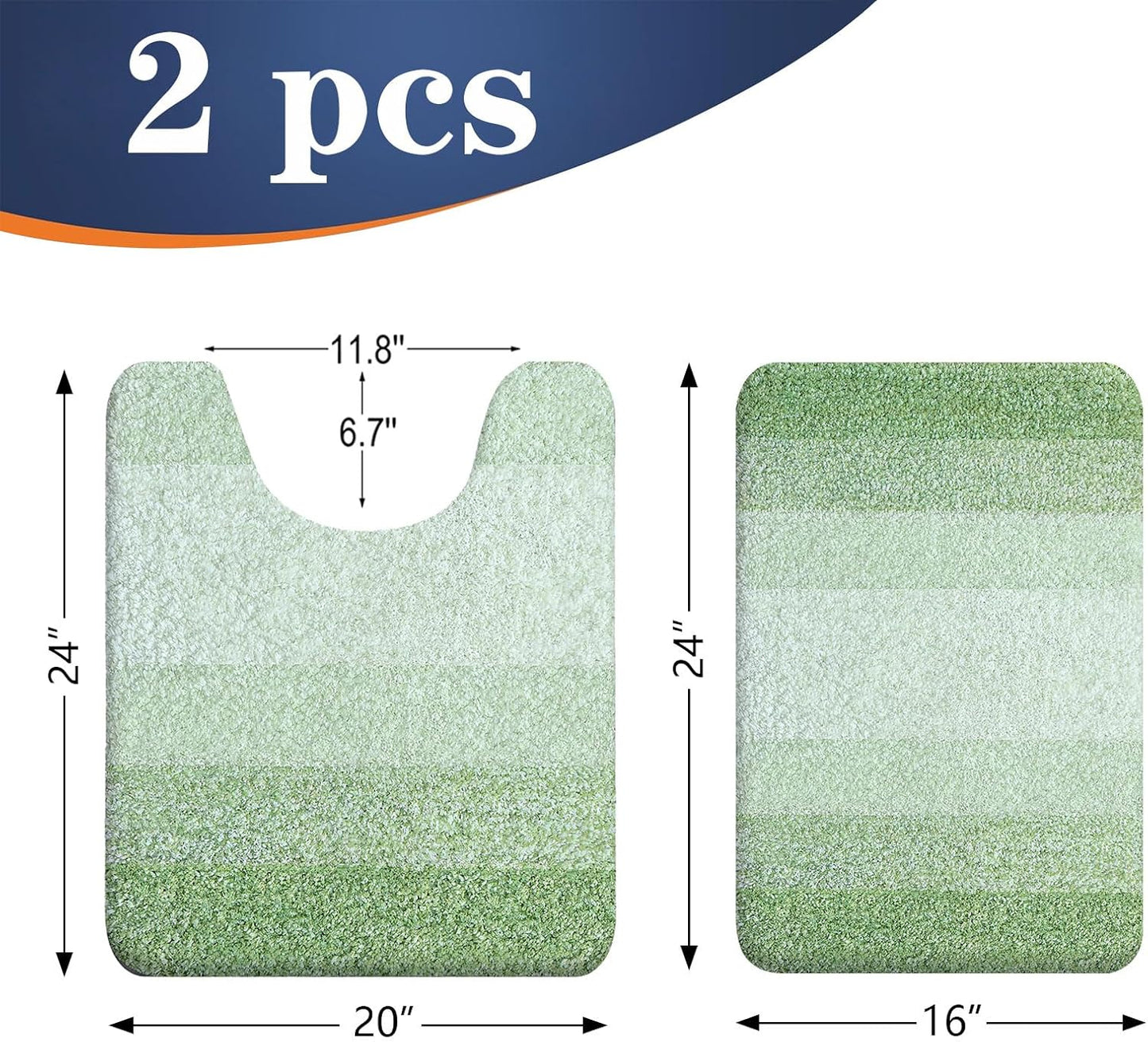 OLANLY Bathroom Rug Set 2 Piece, Soft Absorbent Microfiber Bath Mats and U-Shaped Contour Toilet Rug, Non-Slip, Machine Wash Dry, Plush Shaggy Bath Mats for Bathroom (24"x16"+24"x20", Sage Green)