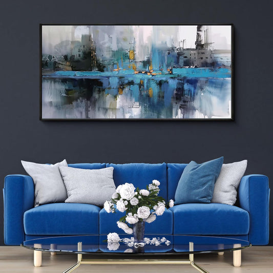 yiijeah Blue Wall art - Abstract Canvas Art Over Bed Wall Decor Bedroom Artwork for Wall Gray Picture Frames Painting Modern Wall Art for Living Room Office Home