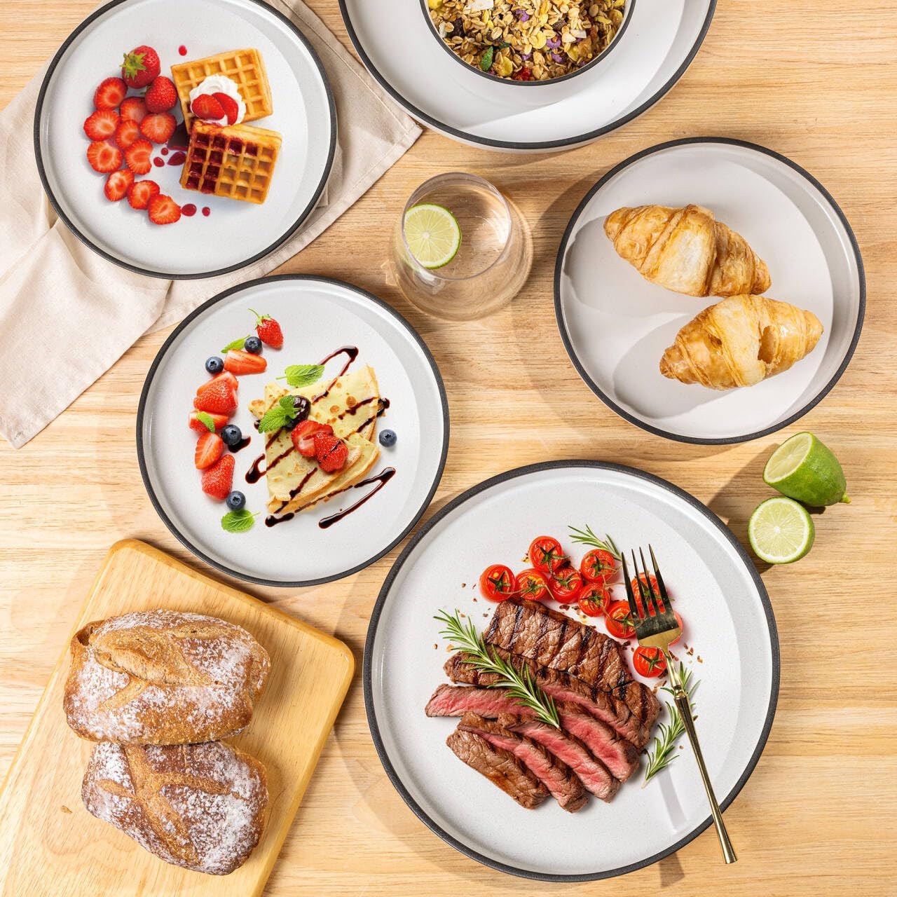 LERATIO Ceramic Dinnerware Sets for 4, High Edge Stoneware Plates and Bowls Set, Chip and Crack Resistant | Oven & Dishwasher & Microwave Safe Dishes Set, Service for 4