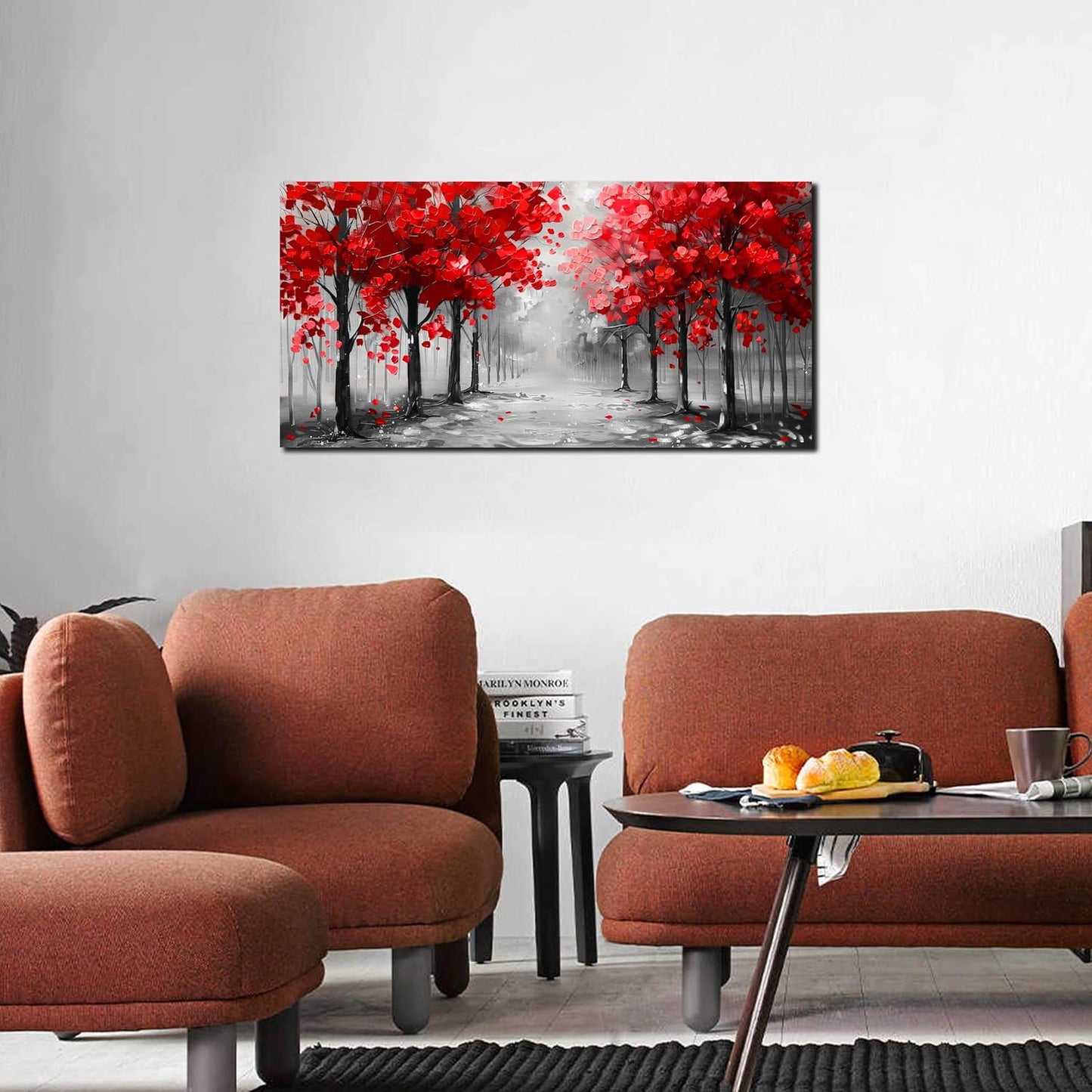 Tree Wall Art for Living Room, Black White and Red Canvas Wall-Decor for Bedroom, Size 20x40 Inches