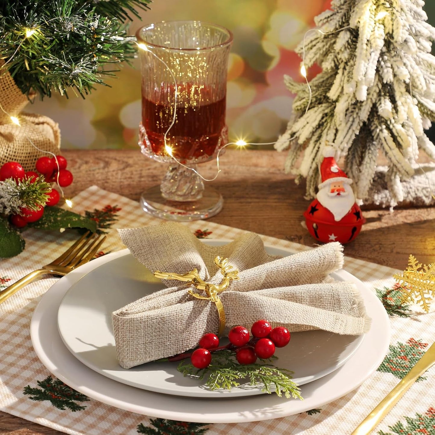 Christmas Napkin Rings Set of 12, Snowflake and Reindeer Xmas Napkin Holder Rings, Gold Winter Decorations Napkin Rings for Christmas Holiday Party, Dinner Table Setting, Wedding Adornment