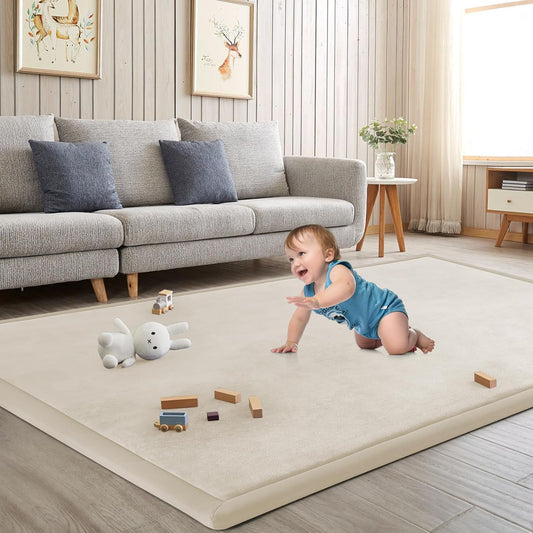 Baby Play Mat for Floor Tummy Time Mat Nursery Muscle Area Rug Playroom Rug Tatami 47"*47" Memory Foam 1.3" Thick Crawling For Babies,Toddlers, Infants, Kids,Floor(Beige)