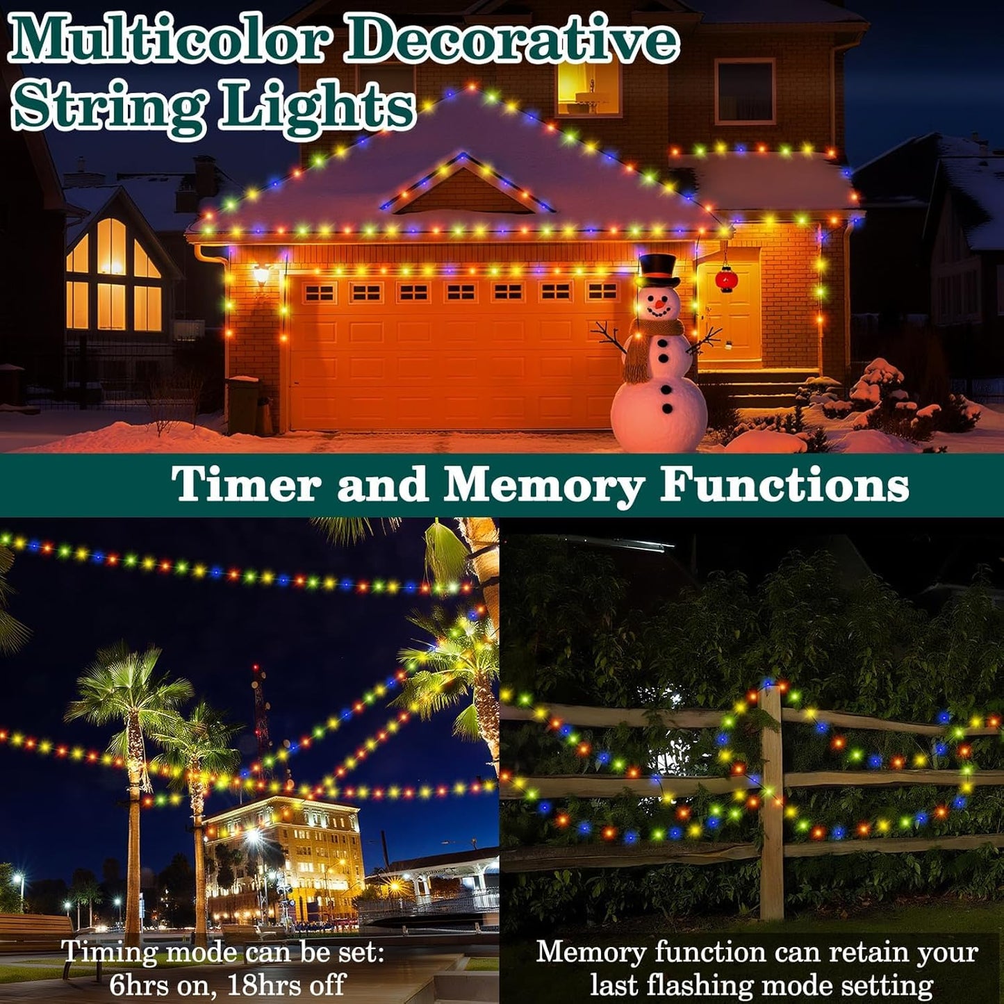 HYH Christmas Lights Outdoor String Lights 500LED 164FT Multicolored Xmas Plug in Fairy Lights Waterproof with Remote for Outside Bush Tree Decor Garden Patio Indoor Balcony Christmas Party