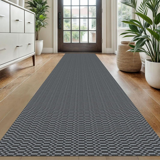 KOZYFLY Washable Runner Rug 2x10 ft Hallway Kitchen Runner Rugs with Rubber Backing Bobo Non Slip Entryway Runner Indoor, Long Carpet Runners for Hall Kitchen Entryway, Grey/Charcoal Grey